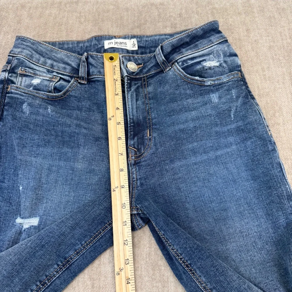 m jeans by maurices Womens 8 Slim Straight Ankle High Rise Distressed Denim Blue